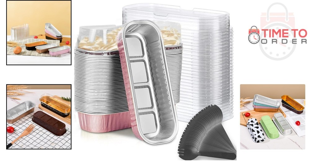Mini Loaf Baking Pans with Lids and Spoons 50 Pack Aluminum Rectangular