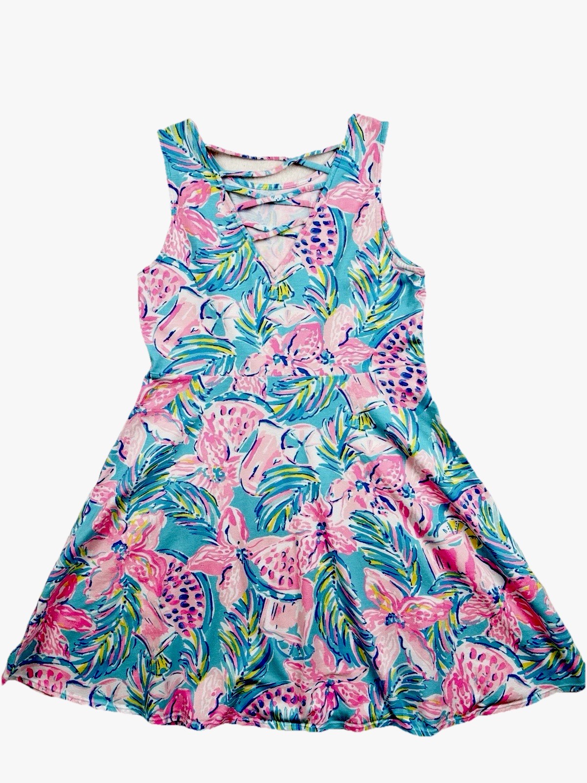Lilly Pulitzer Girls Carice Fit & Flair Dress Juicy Story Pattern Lattice Bk 14