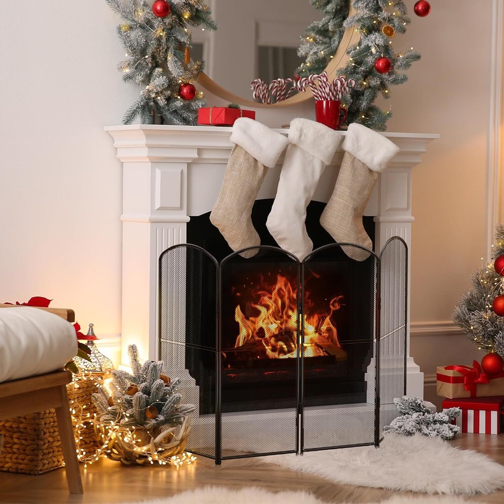 4 Panel Fireplace Screen Stand Fire Spark Guard Cover Fireplace Screen Decor