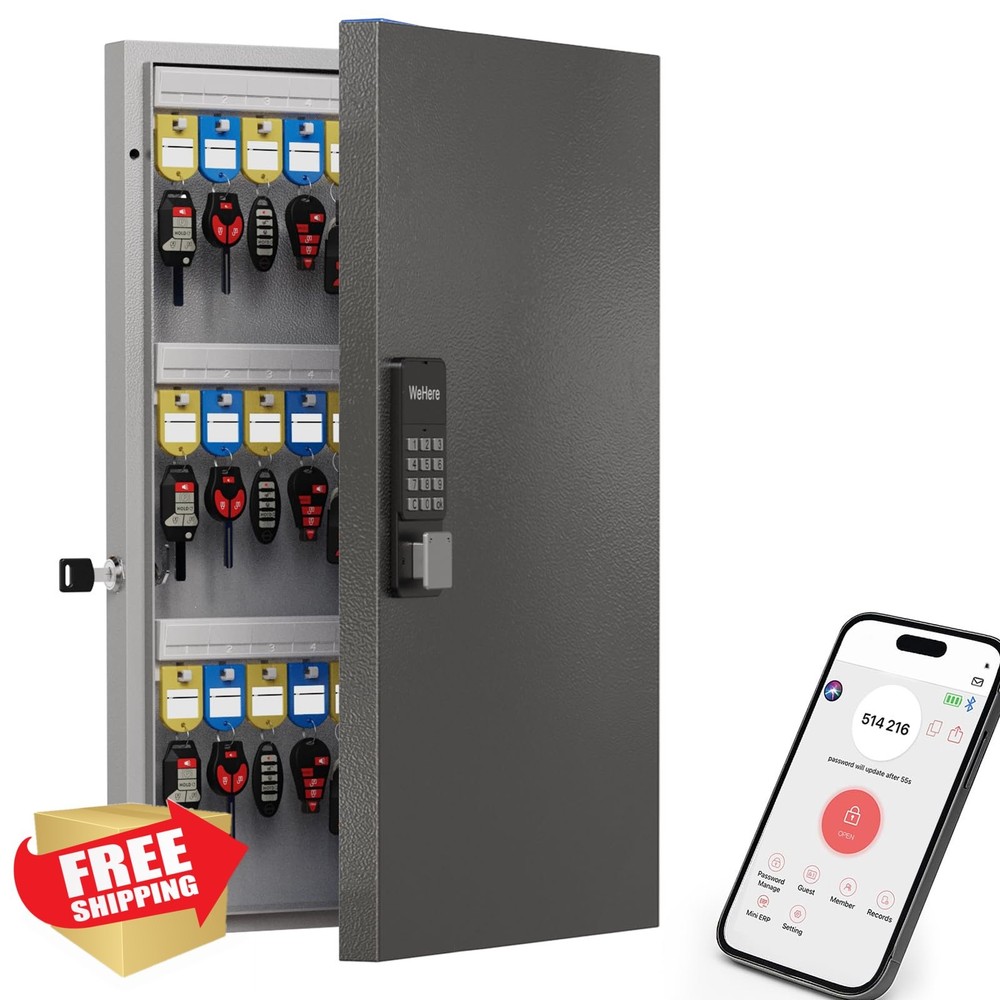WeHere 72 Key Smart Lock Box Wall Mount App Control