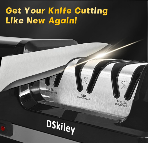 Electric Knife Sharpener – Pro 3-Stage Diamond System, 20° Angle (Black)