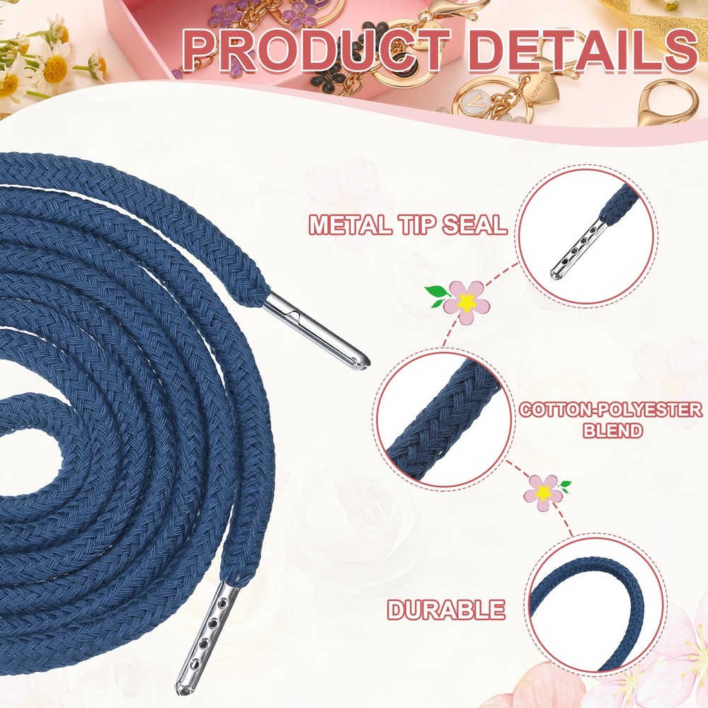 6 Pcs Hoodie Strings Drawstring Cords with Easy Threader (Dark Blue)