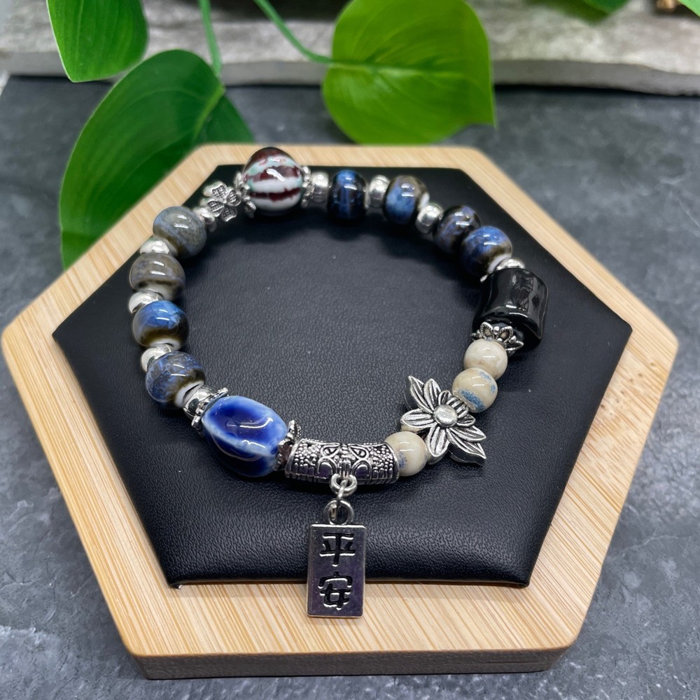 Handmade Ceramic Bead Beaded Stackable 6” Plus Stretch Bracelet New B401