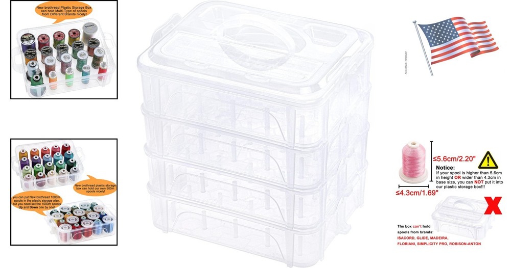 4-Layer Stackable Clear Thread Spool Organizer Holds 80 Spools, Durable Design