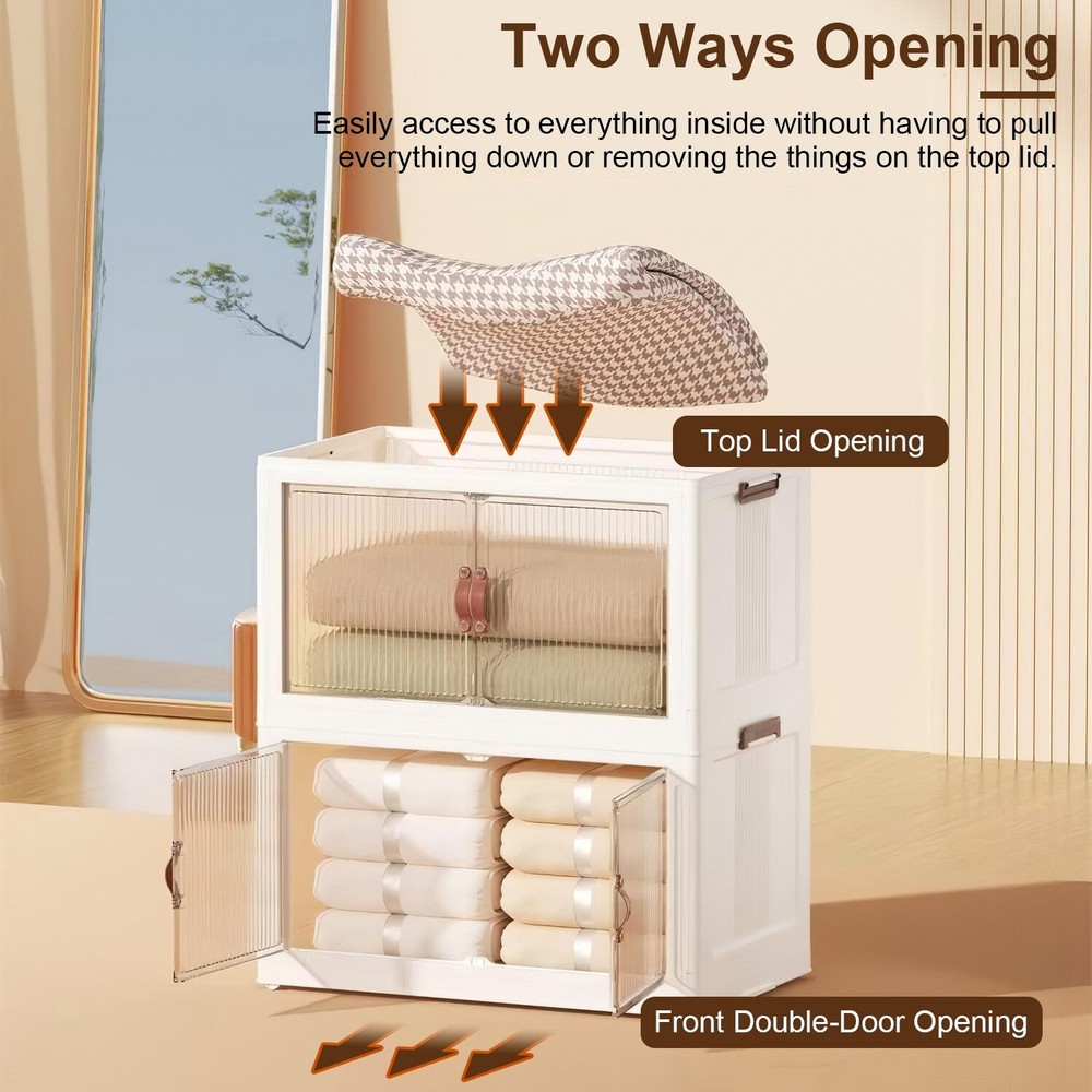 3 Pack Stackable Storage Bins with Wheels & Lids Magnetic Door Plastic Container