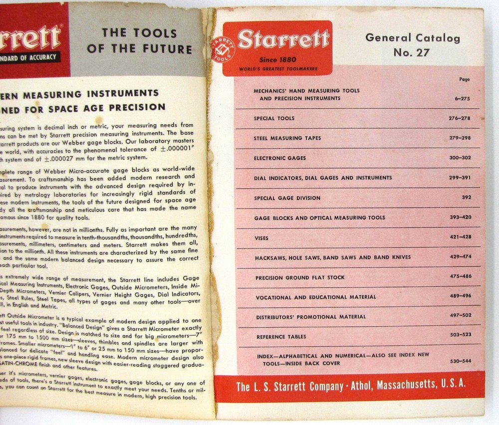Vintage 1967 Starrett Catalog Tools Gauges Instruments Indicators Precision