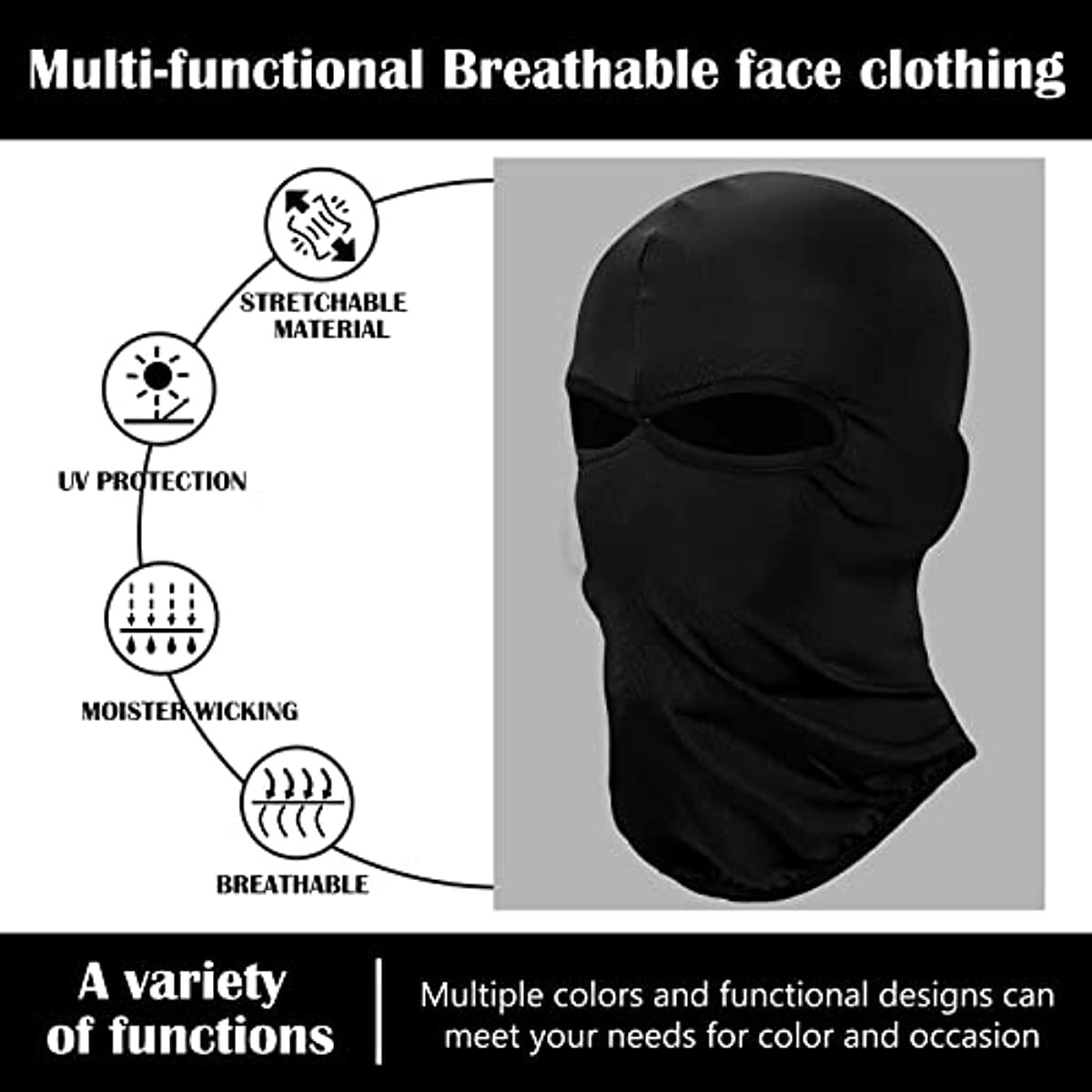 2 Hole Full Face Mask Thin Balaclava UV Protection Ski Sun Hood for Men Women