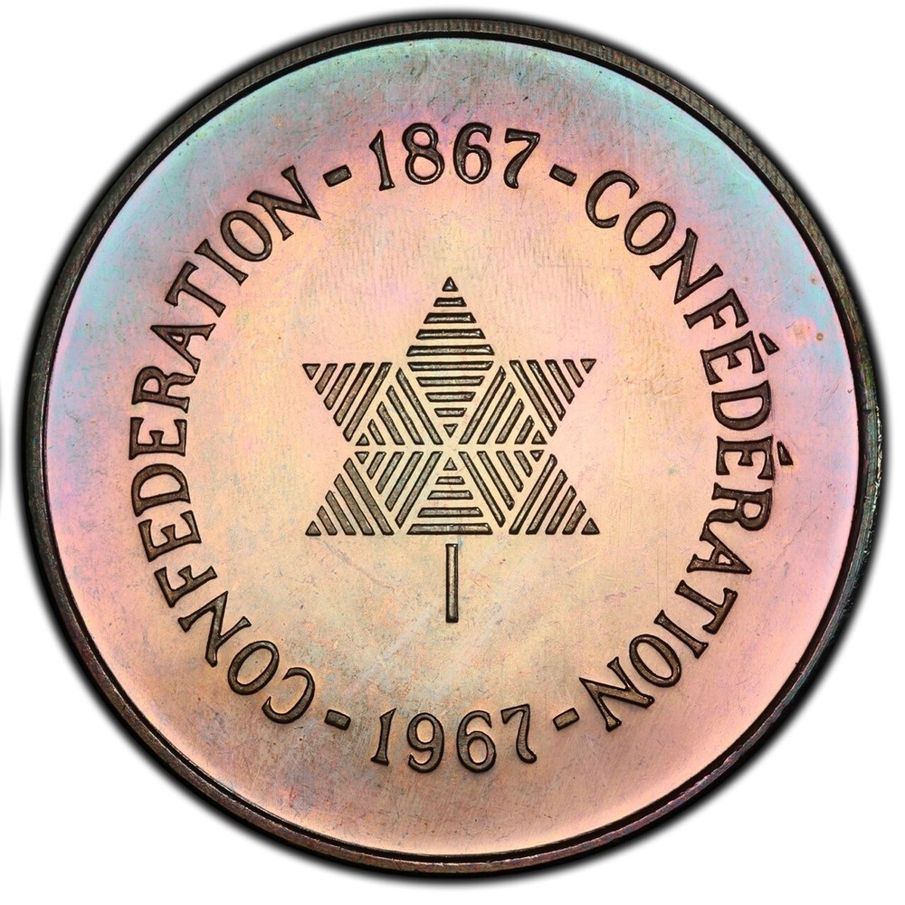 PL64 1967 Canada Silver Centennial Proof Medal, PCGS Trueview- Rainbow Toned