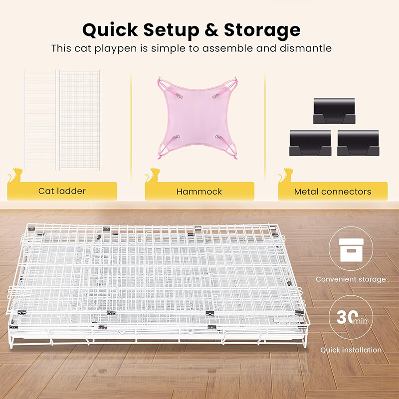 4-Tier Large Folding Cat Cage Crate Playpen w/Climbing Ladders/Platforms/Wheels