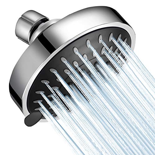 High Pressure Shower Head 5 Settings Fixed Showerhead 4 Inch High Flow Chrome