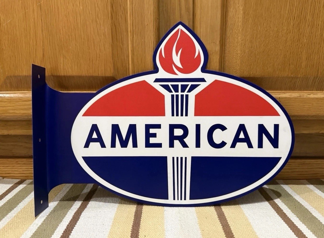 American Gas Oil Flange Sign Amoco Double Sided Vintage Style Wall Decor