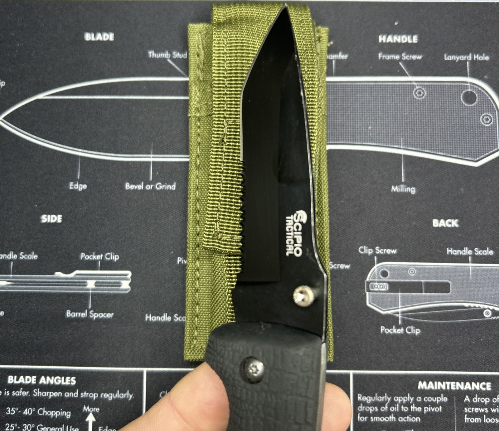 Scipio Tactical Folding Knife Black Rubber Handle Tanto Combo Edge Blade VGUC