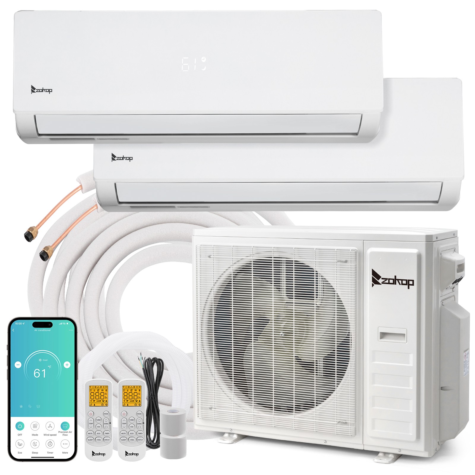 38000 BTU 2 Zone Mini Split Air Conditioner 20 SEER2 12K+24K Cool & Heat Pump