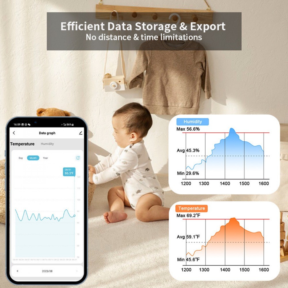 Portable Smart Life Wireless Thermometer Detector Alexa Google Voice Control