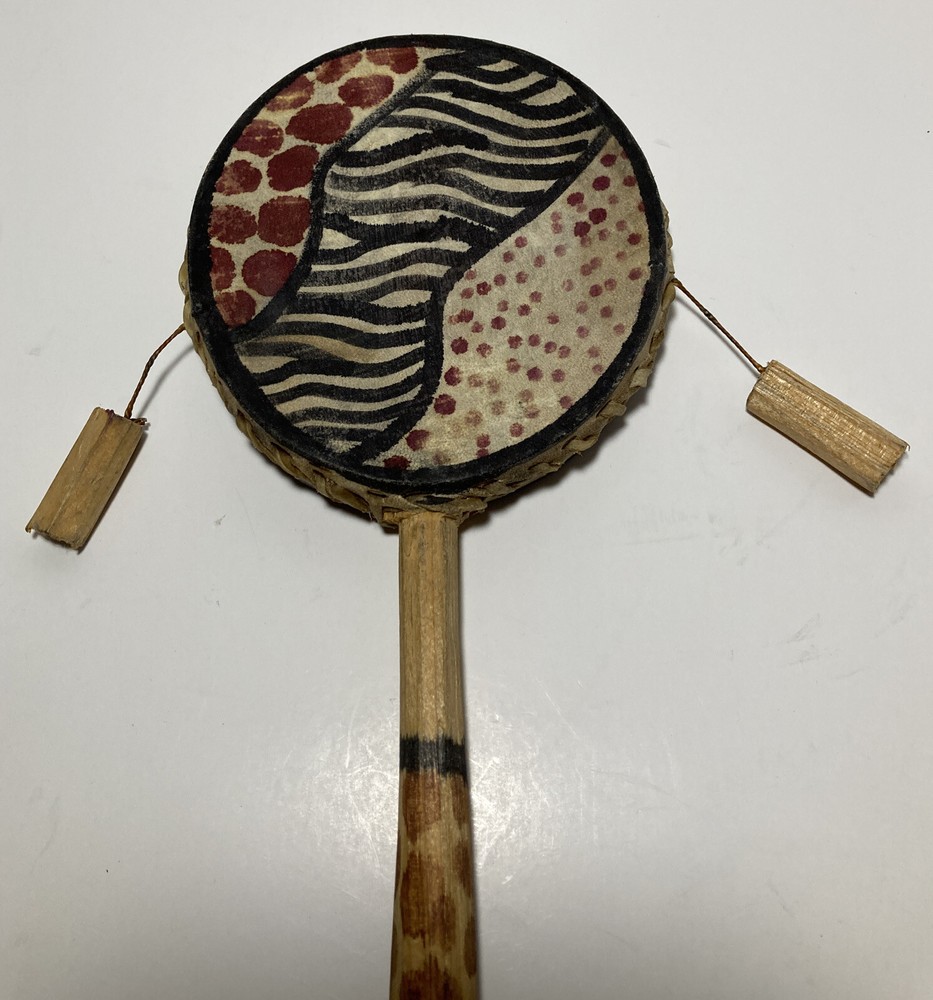 Vintage Hand Spin Monkey Drum Double Sided Percussion Rattle Instrument Africa