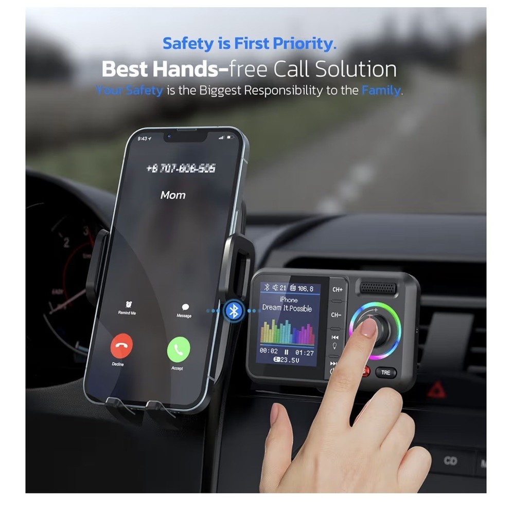 Car Wireless FM Transmitter , Hands Free, MP3 Player, Fast Charging