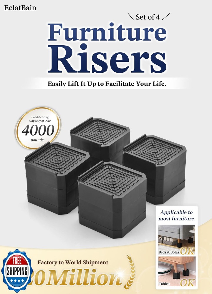 EclatBain Bed Risers Furniture Risers Heavy-Duty Rectangular Adjustable Block