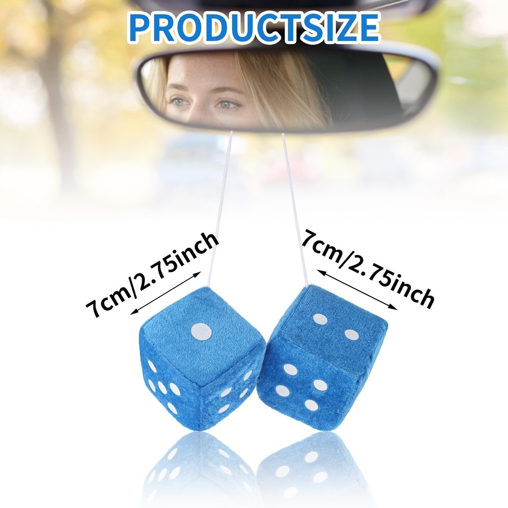 Fuzzy Dice for Rear View Mirror, Blue Car