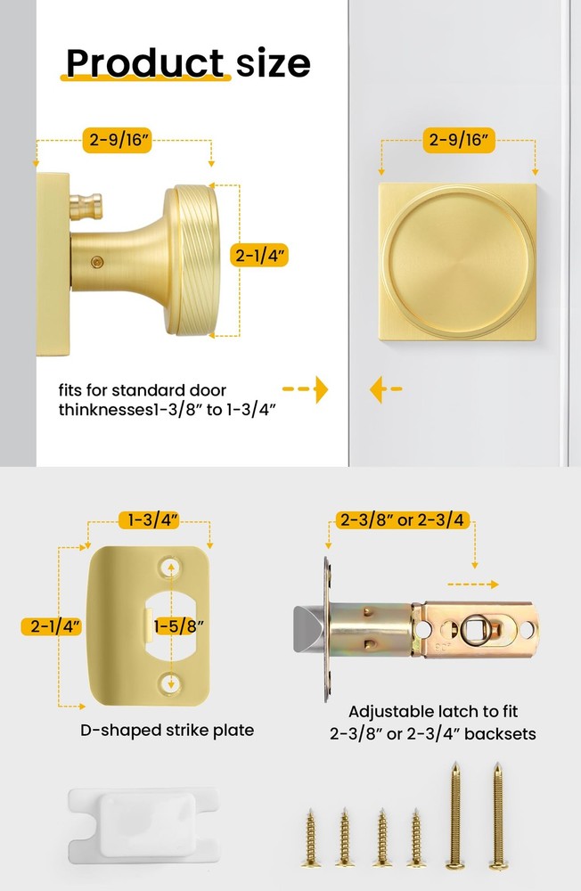 Gold Door Knobs Interior, Brushed Gold Door Knobs Square Privacy Door Knob fo...