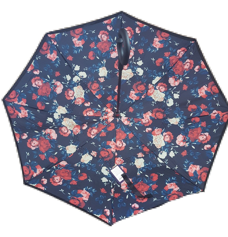Inverted Upside Down Umbrella Rain C Handle Reverse Opening 2 Layer Inside Out