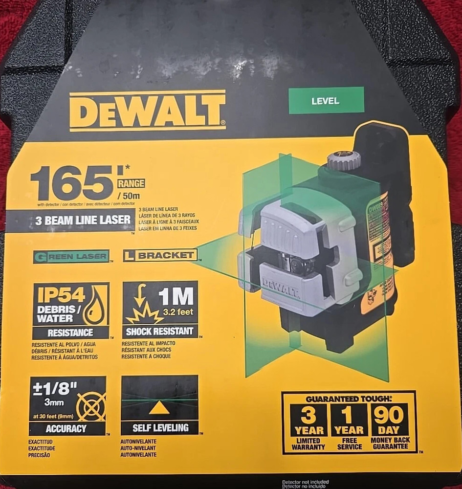 DeWALT DW089CG 3-Way IP54 Green Beam Self-Leveling Multi Line Laser Level