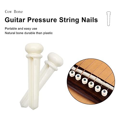 6-String Acoustic Guitar Bone Bridge Saddle & Nut, 6 Bridge Pins + Puller Tool