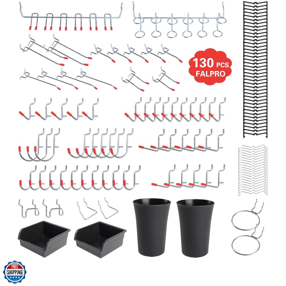 130PCS Pegboard Hooks Assortment - Peg board Hooks for Hanging Tools with Peg...