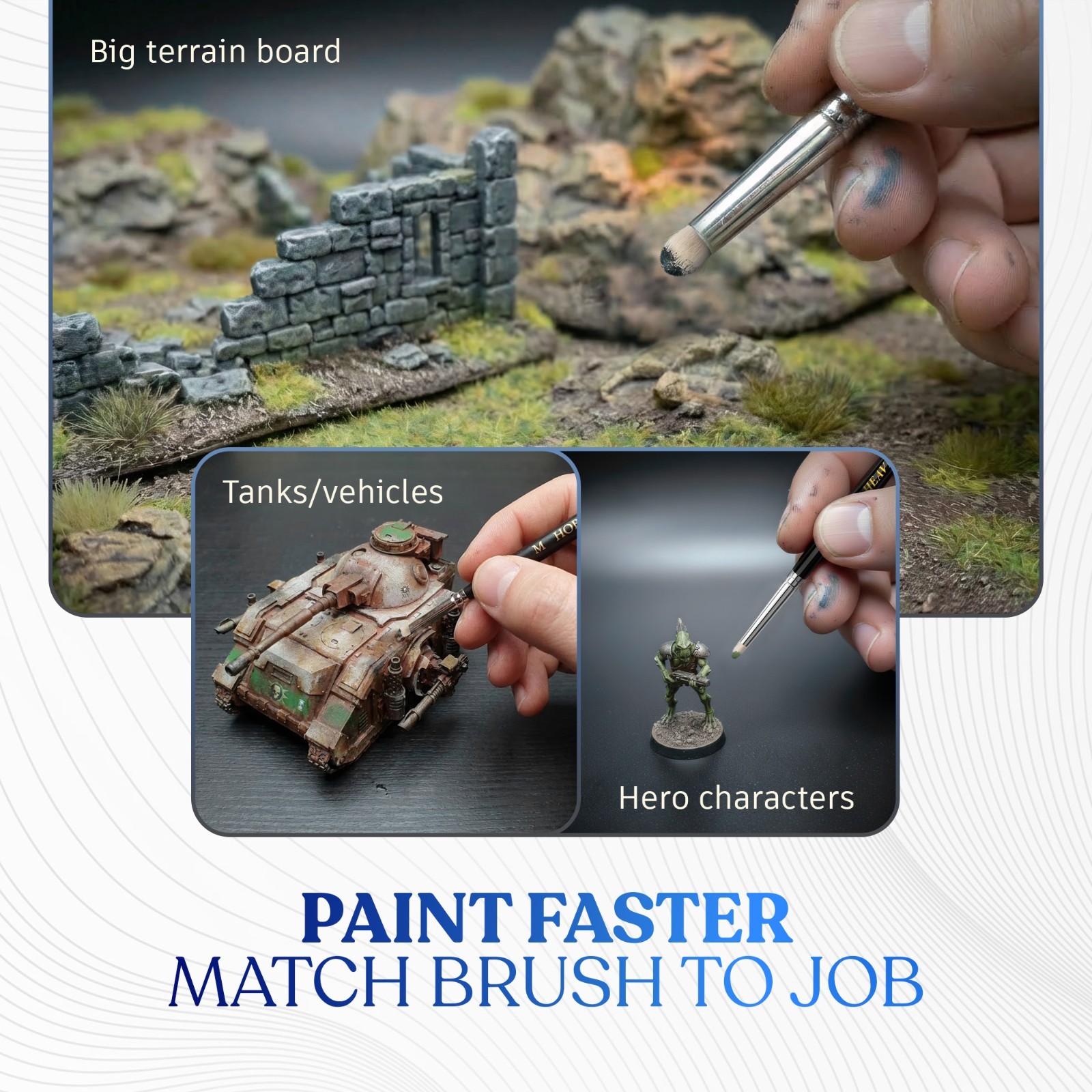 Hobby Heaven 6-Piece Dry Brush Set XS–XXL | Miniature & Model Painting Brushes