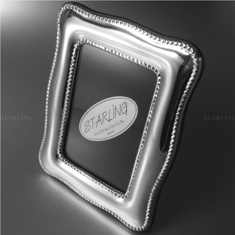 Photo Frame Chippendale Pearl Edge Solid 925 Sterling Silver Mahogany Back(V2)