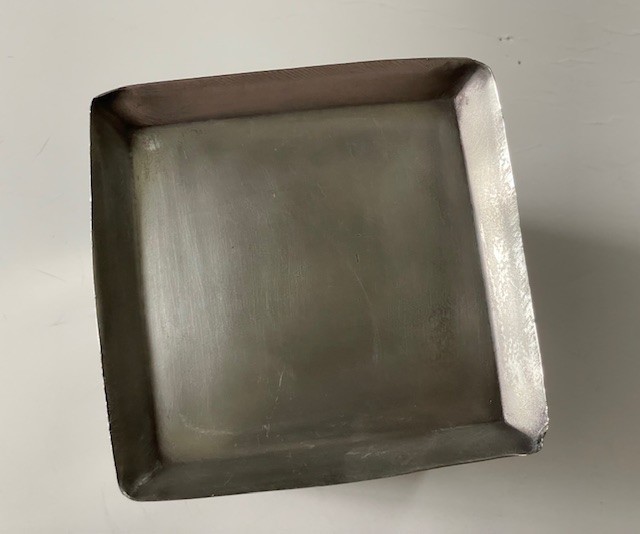 Open silver plate box; no mark, hammered sides, 3" square; desk accessory?