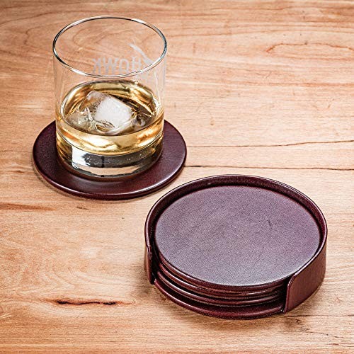 Mocha Leather 4-Round Coaster Set