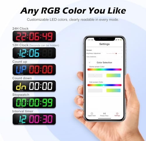15.2" Large Digital Wall Clock with Seconds, App & Remote Control,