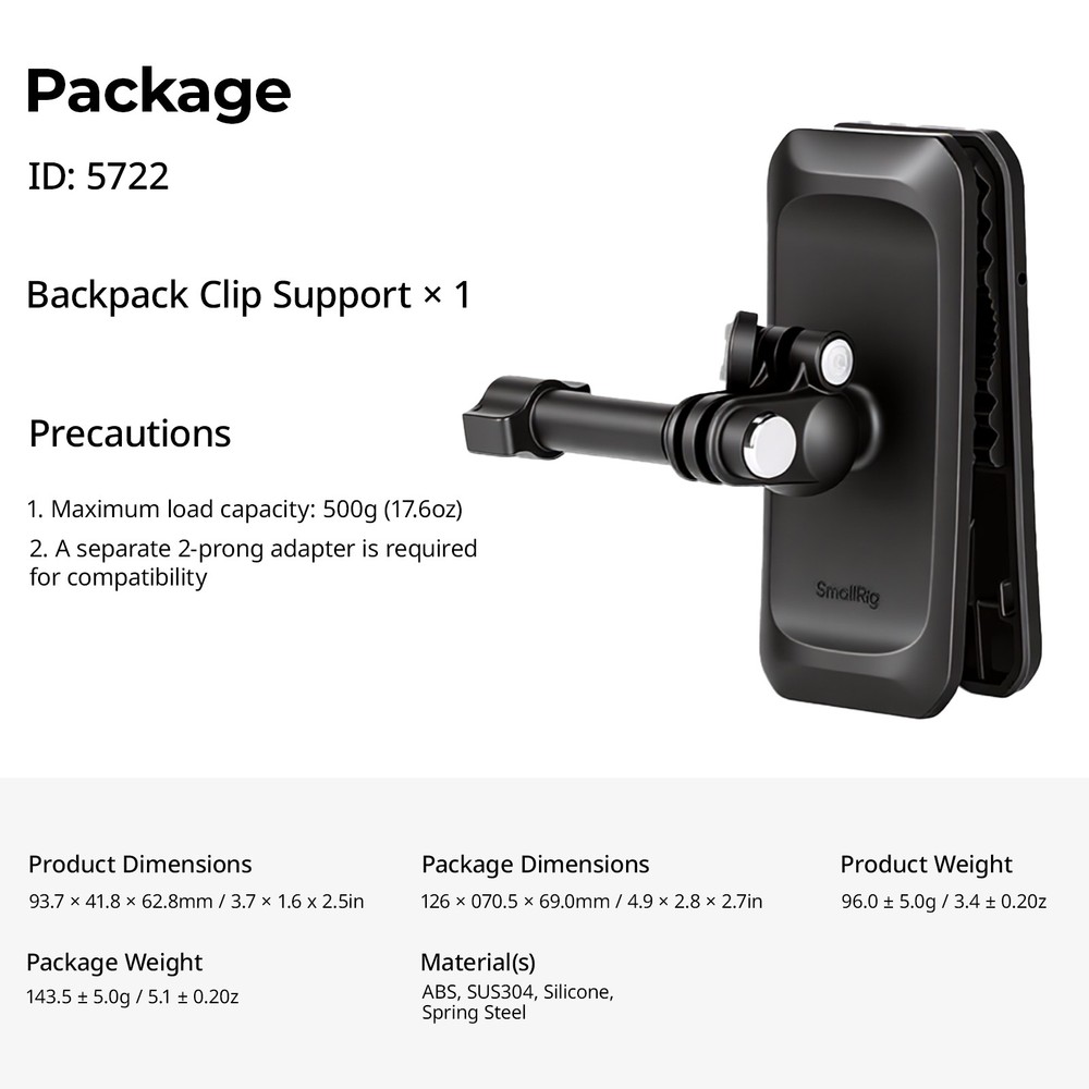 SmallRig Backpack Strap Clip Mount for Action Cameras