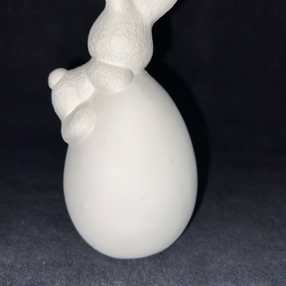 Ceramic Bisque Ready to Paint Rabbit on Egg Figurine Easter Spring 4.25 Inch