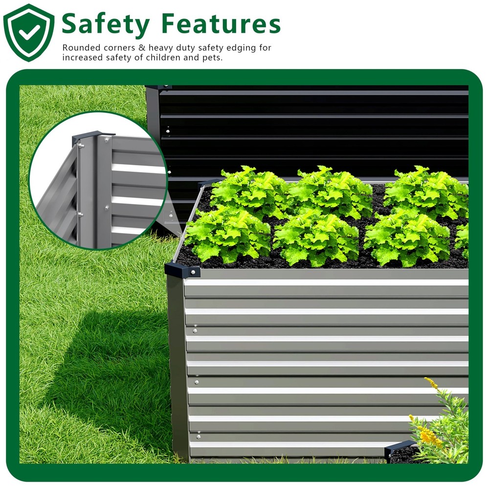 8x4x2FT Galvanized Raised Garden Bed Kit,Vegetable Plant Boxes-Rectangle Meta...