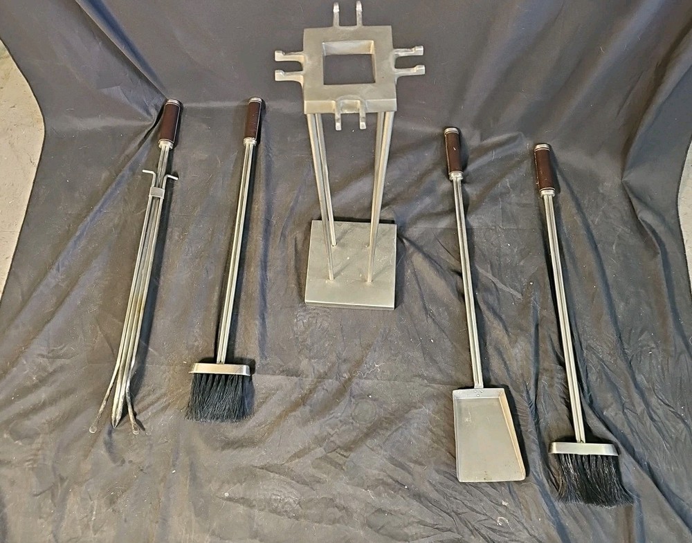 VTG Fireplace Tool Set Chrome 4pc. Heavy Set