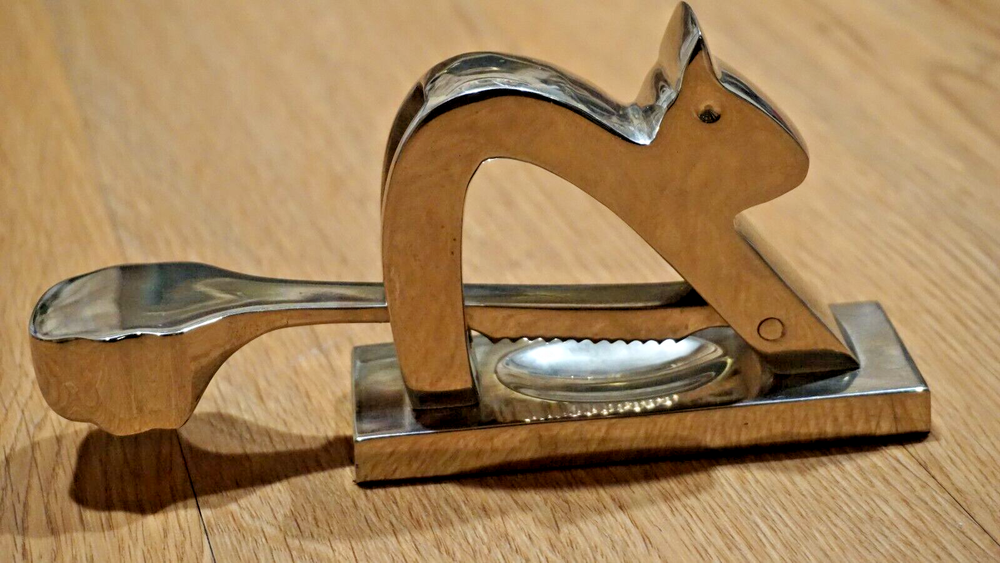 Crate & Barrel Stainless Steel Squirrel Shaped Metal Nutcracker NWOB