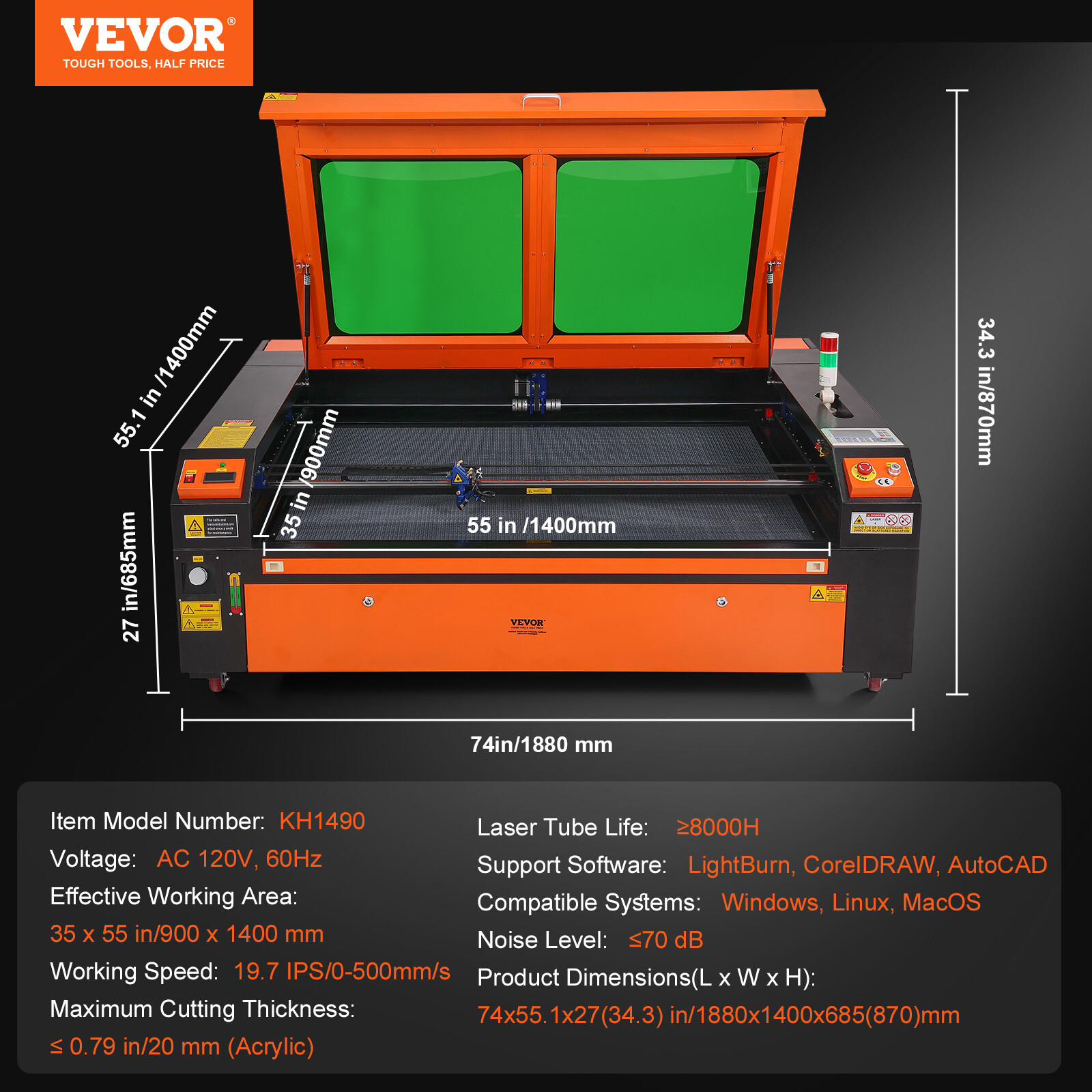 VEVOR 130W CO2 Laser Engraver Cutter 35 x 55 in Engraving Cutting Machine