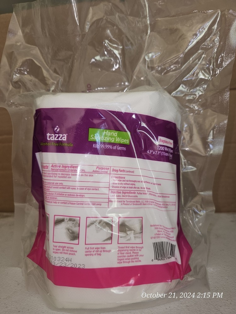 TAZZA Hand Sanitizing Wipes 1200 Sheets a Roll x 2