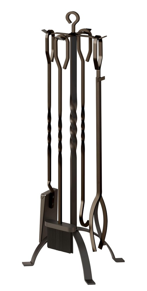 Five-Piece Fireplace Tool Set Modern Accessories with Stand for Indoor Use