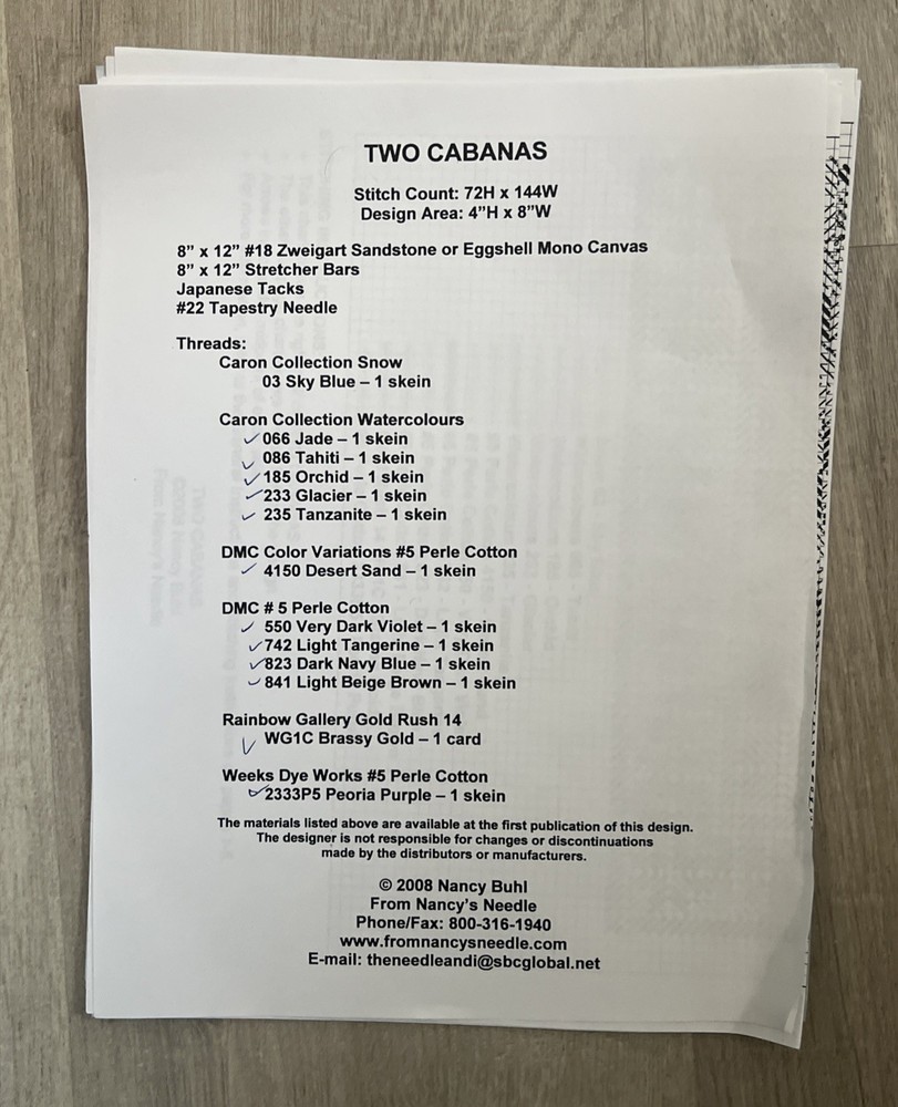 From Nancy’s Needle Quilt Series Two Cabanas Needlepoint Pattern And Some Thread