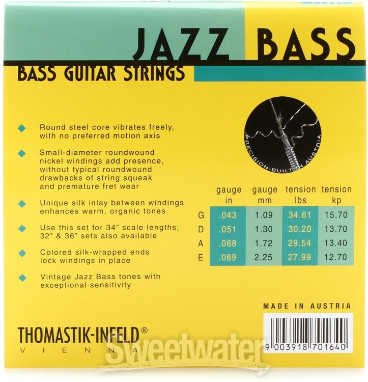Thomastik-Infeld Jazz Round Wound Bass Strings - 4-String 34" Long Scale