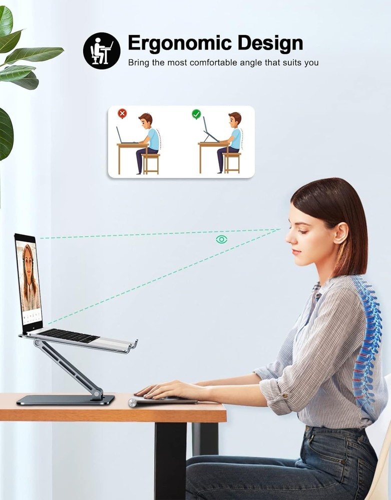 Foldable Laptop Stand, Height Adjustable Ergonomic Computer Stand for Gray