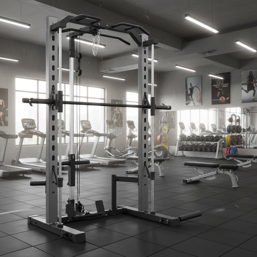 1400 Lbs Smith Machine Multi-Function Squat Rack with LAT-Pull Down Power Cage