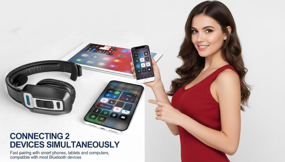 Trucker Wireless Bluetooth Headset w/Mic Noise Canceling Long Battery Handfeed