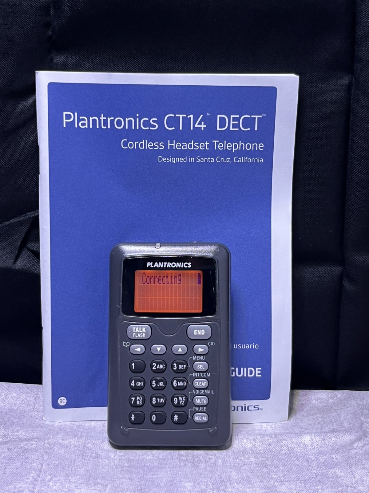 Plantronics CT14 Cordless DECT Headset phone Black Tested Working With Box Cords
