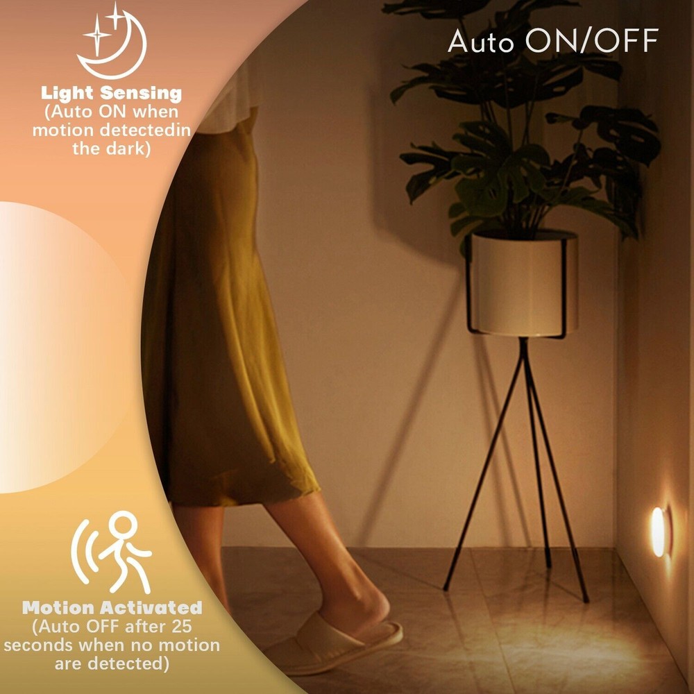 3PCS LED Motion Sensor Under Cabinet Closet Light USB Rechargeable Kitchen Lamp