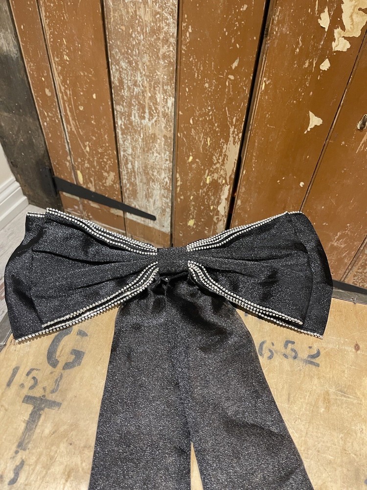 Large Bow Brooch Black Gemstones Accessory