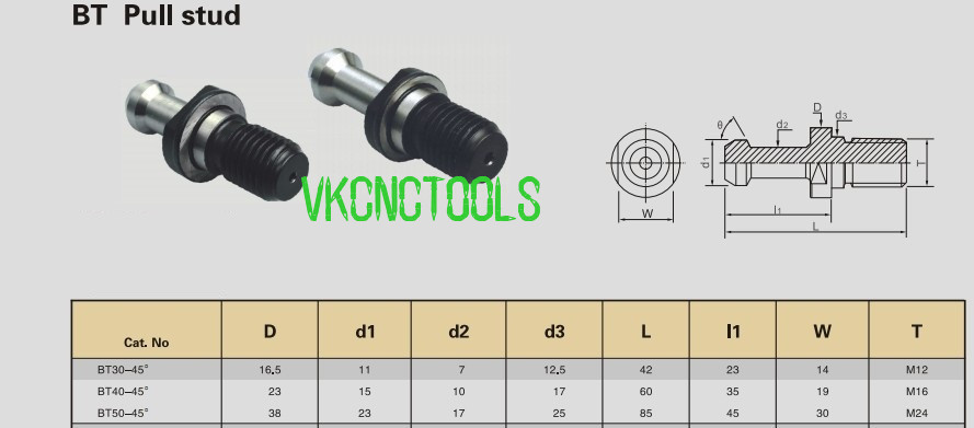 5PCS BT40x45Degree Pull Studs M16 Retention Knobs For BT40 Holder Chuck&Arbor
