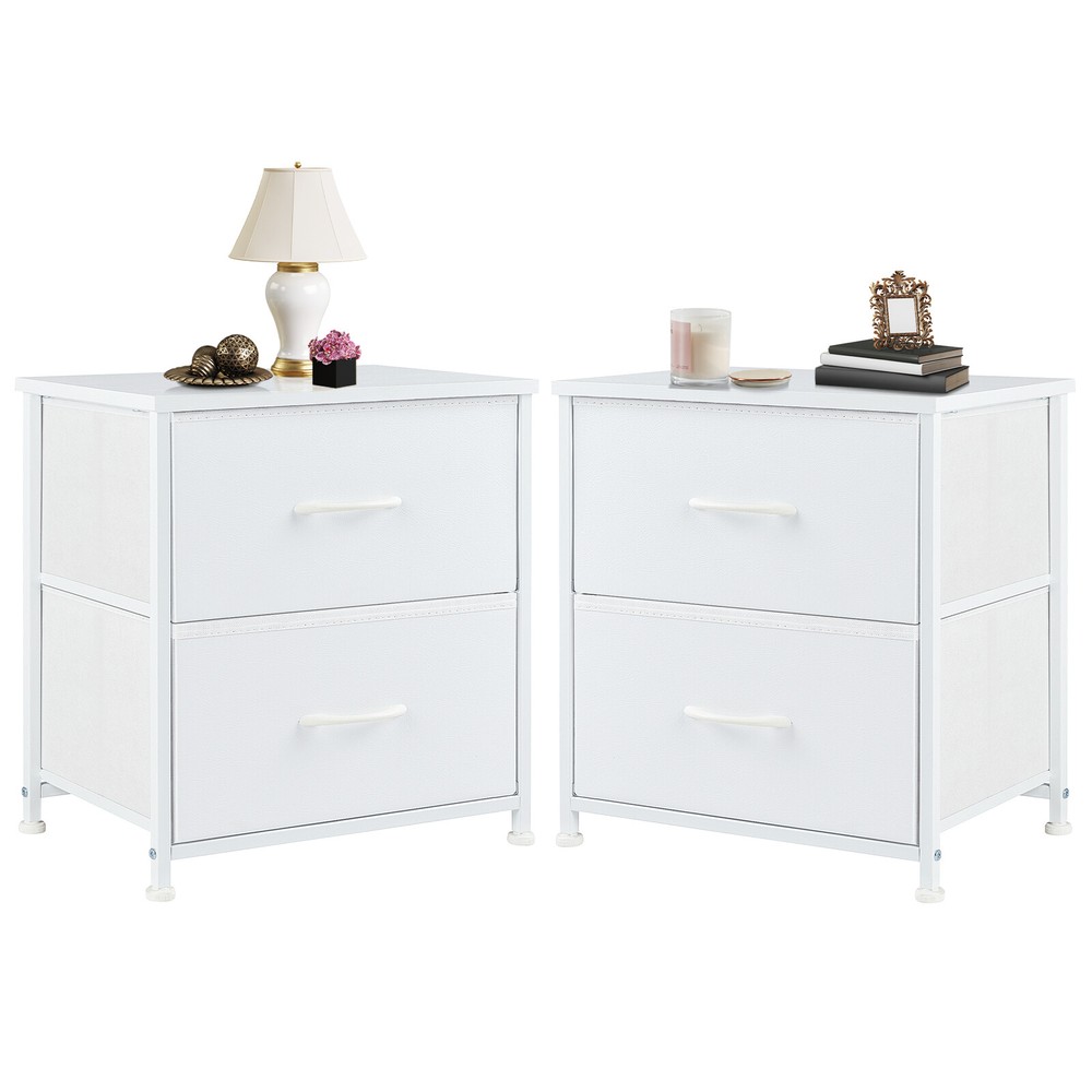 2Pcs Small Nightstand w/2 Fabric Drawers Bedroom End Side Table Bedside Table